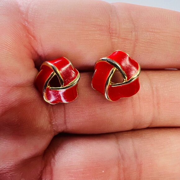 Vintage Red & Gold Knot Stud Earrings - Picture 1 of 4